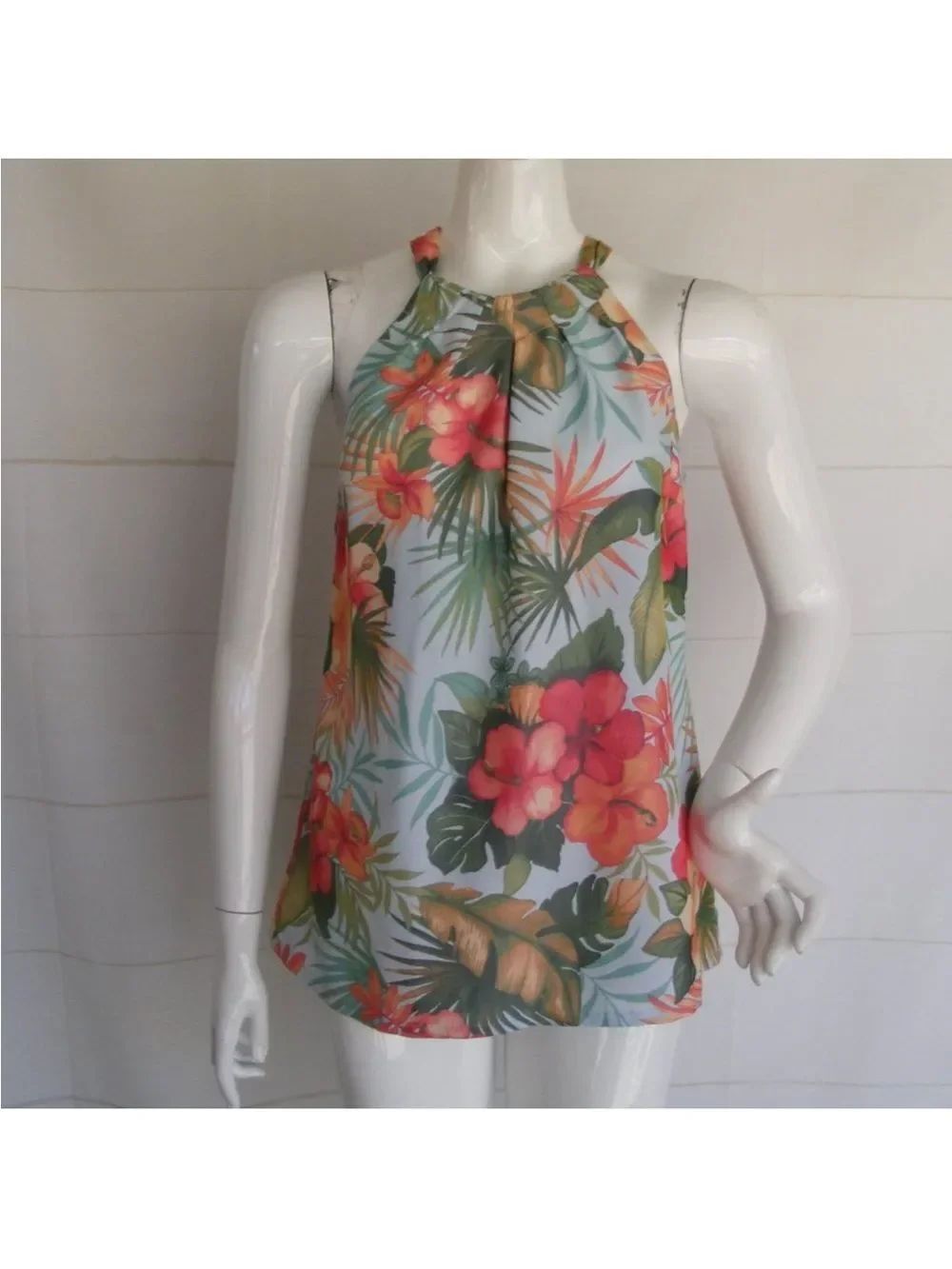 TOMMY BAHAMA Top, S, Floral, High Back Halter/Tank